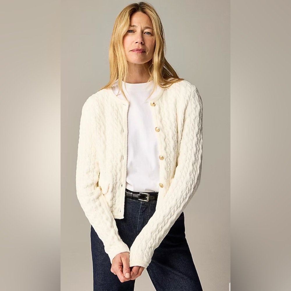 J. Crew Cream Cable Knit Button Cardigan